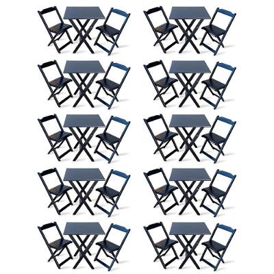 Kit De 10 Conjuntos De Mesa Dobrável 60x60 Com 2 Cadeiras Preto Cor: Preto