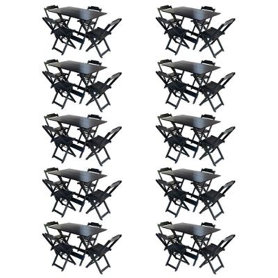 Kit 10 Conjuntos De Mesa Com 4 Cadeiras De Madeira Dobravel 120X70 Preto - Preto