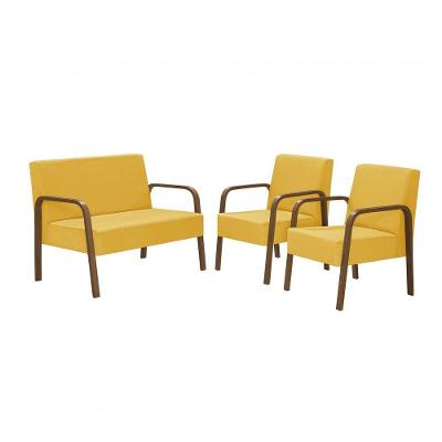 Conjunto Jade Braço Madeira D Salla Suede Amarelo