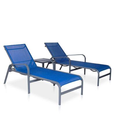 Kit 2 Espreguiçadeiras De Alumínio Em Tela Sling - Grafite E Tela Azul