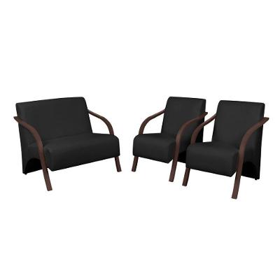 Conjunto Vênus Braço Madeira Courino Preto
