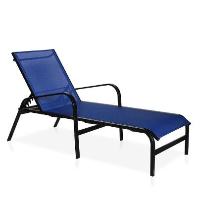Espreguiçadeira Para Piscina, área Externa, Jardim, Em Alumínio - Preto E Tela Sling Azul