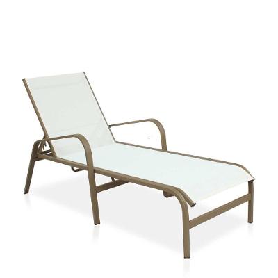 Espreguiçadeira Para Piscina, área Externa, Jardim, Em Alumínio - Marrom E Tela Sling Branco