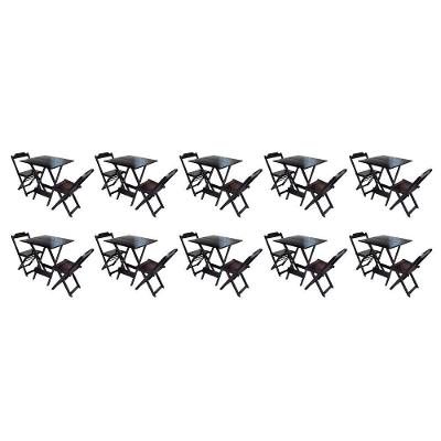Kit 10 Jogos De Mesa Dobravel Com 2 Cadeiras De Madeira 70x70 Ideal Para Bar E Restaurante - Marrom