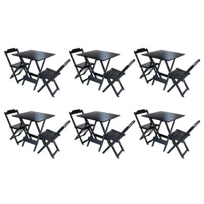 Kit 6 Jogos De Mesa Dobravel Com 2 Cadeiras De Madeira 70x70 Ideal Para Bar E Restaurante - Preto
