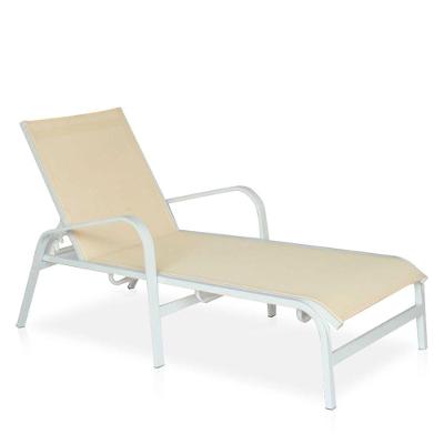 Espreguiçadeira Para Piscina, área Externa, Jardim, Em Alumínio - Branco E Tela Sling Bege