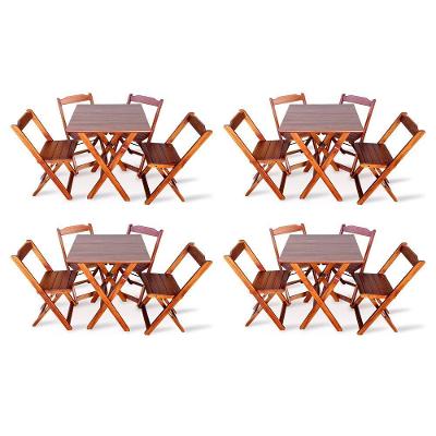 Kit 4 Conjunto Com Jogo De Mesa 70x70 Com 4 Cadeiras Dobráveis Imbúia