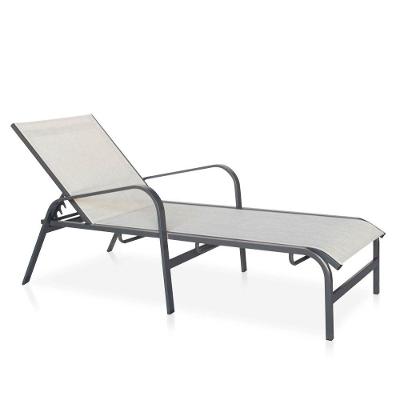 Espreguiçadeira Para Piscina, área Externa, Jardim, Em Alumínio - Grafite E Tela Sling Cinza