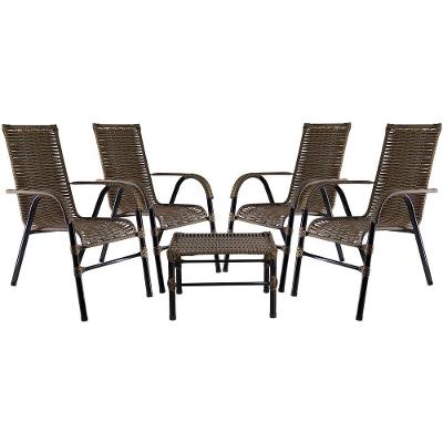 Conjunto Com 4 Cadeiras E Mesa De Centro Bela - Cor Argila