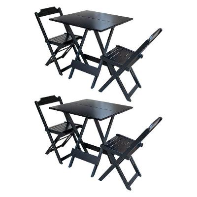 Kit 2 Jogos De Mesa Dobravel Com 2 Cadeiras De Madeira 70x70 Ideal Para Bar E Restaurante - Preto