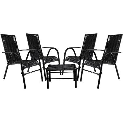 Conjunto Com 4 Cadeiras E Mesa De Centro Bela Preto