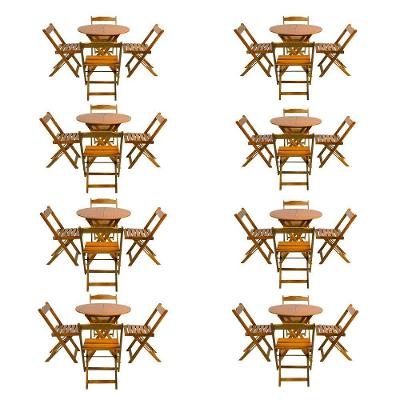 Kit 8 Jogos De Mesa Dobravel Com 4 Cadeiras Tampo Redondo 70X70 Mel - Amarelo