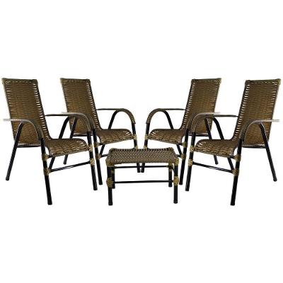 Conjunto Com 4 Cadeiras E Mesa De Centro Bela Cor Pequi