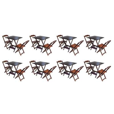 Kit 8 Conjuntos De Mesa Dobravel Com 2 Cadeiras De Madeira 70x70 - Imbuia