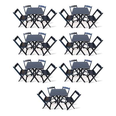 Kit 7 Conjunto Com Jogo De Mesa 70x70 Com 4 Cadeiras Dobráveis Preto Cor: Preto