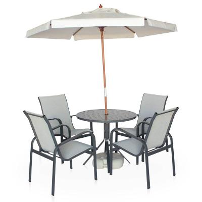 Conjunto 1 Mesa + 4 Cadeiras Em Alumínio + 1 Ombrelone Branco De 2 Metro - Graffite E Café Com Leite