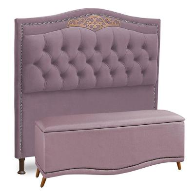 Cabeceira E Calçadeira Baú Box Casal King Size 195cm Rosê