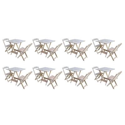 Kit 8 Jogos De Mesa Dobravel Com 2 Cadeiras De Madeira 70x70 - Sem Pintura