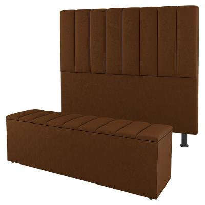 Cabeceira E Baú Cama Box Casal Cora 140cm Suede Terracota