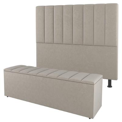 Kit Cabeceira E Baú Cama Box Casal Cora 140cm Suede Bege