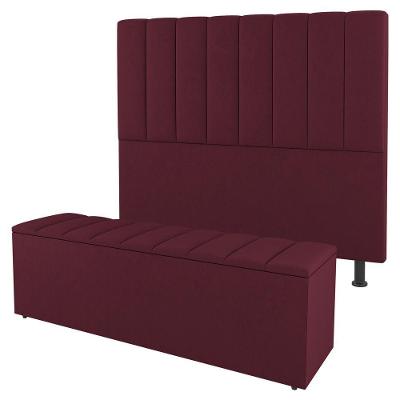 Kit Cabeceira E Baú Cama Box Casal Cora 140cm Suede Bordô