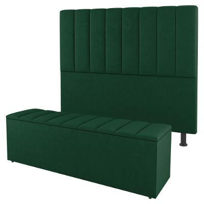 Kit Cabeceira E Baú Cama Box Casal Cora 140cm Suede Verde