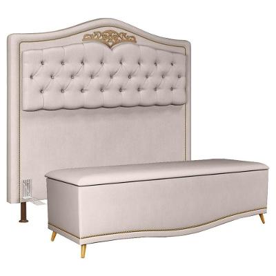 Cabeceira Cama Box Casal 140cm Com Calçadeira Baú Imperial J02 Suede Bege
