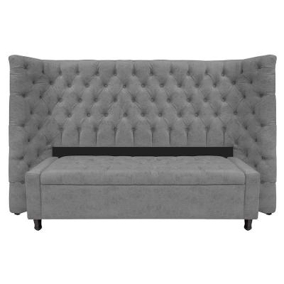 Kit Cabeceira E Calçadeira Baú Queen Everest P02 160 Cm Para Cama Box Suede - Amarena Móveis Cinza