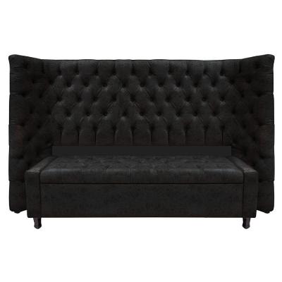 Kit Cabeceira E Calçadeira Baú Queen Everest P02 160 Cm Para Cama Box Suede - Amarena Móveis Preto
