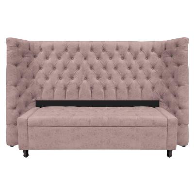 Kit Cabeceira E Calçadeira Baú Queen Everest P02 160 Cm Para Cama Box Linho - Amarena Móveis Rosê