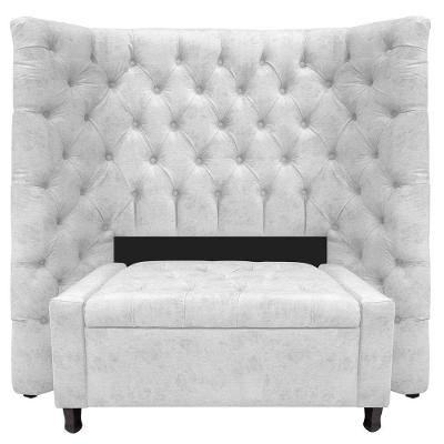 Kit Cabeceira E Calçadeira Baú Solteiro P02 90cm Suede - Amarena Móveis Branco