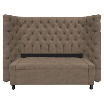 Kit Cabeceira E Calçadeira Baú Casal Everest P02 140 Cm Para Cama Box Suede - Amarena Móveis Marrom