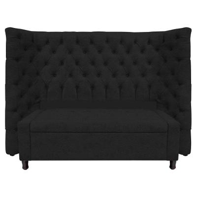 Kit Cabeceira E Calçadeira Baú Casal Everest P02 140 Cm Para Cama Box Corano - Amarena Móveis Preto