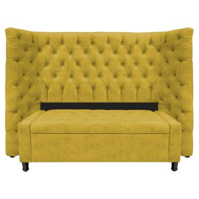 Kit Cabeceira E Calçadeira Baú Casal Everest P02 140 Cm Para Cama Box Suede - Amarena Móveis Amarelo