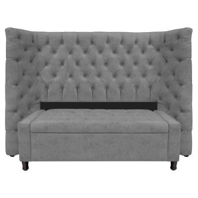 Kit Cabeceira E Calçadeira Baú Casal Everest P02 140 Cm Para Cama Box Suede - Amarena Móveis Cinza