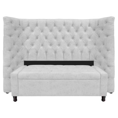 Kit Cabeceira E Calçadeira Baú Casal Everest P02 140 Cm Para Cama Box Corano - Amarena Móveis Branco