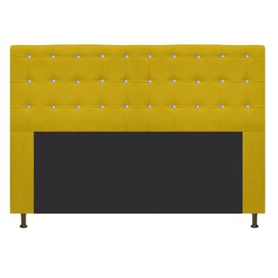 Cabeceira Dama 160Cm Queen Size Com Strass Suede Amarelo