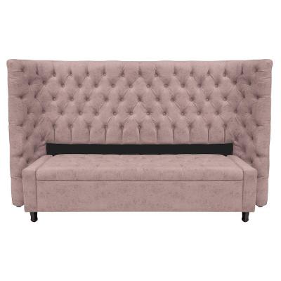 Kit Cabeceira E Calçadeira Baú King Everest P02 195cm Para Cama Box Linho - Doce Sonho Móveis Rosê