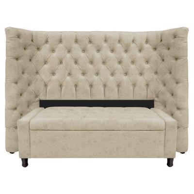 Kit Cabeceira E Calçadeira Baú Casal Everest P02 140cm Para Cama Box Corano - Doce Sonho Móveis Bege