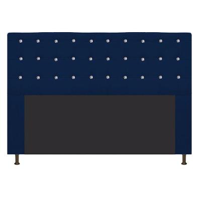 Cabeceira Dama 140Cm Casal Com Strass Suede Azul Marinho