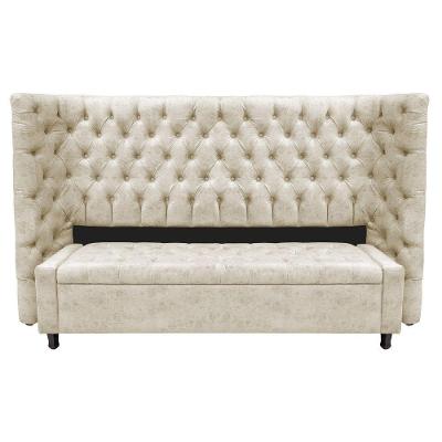 Kit Cabeceira E Calçadeira Baú King Everest P02 195cm Para Cama Box Linho - Doce Sonho Móveis Bege