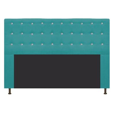 Cabeceira Dama 140Cm Casal Com Strass Suede Azul Turquesa