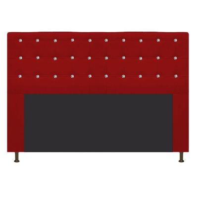 Cabeceira Dama 140Cm Casal Com Strass Suede Vermelho