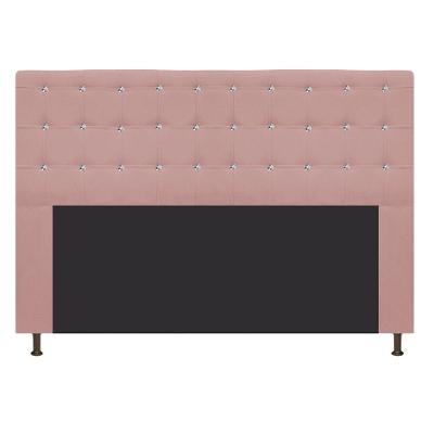 Cabeceira Dama 140Cm Casal Com Strass Suede Rosê