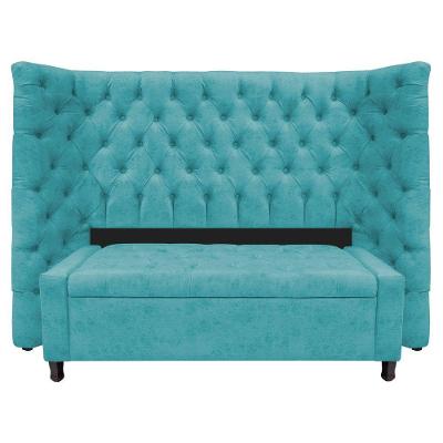 Kit Cabeceira e Calçadeira Baú Casal Everest P02 140cm Para Cama Box Suede Azul Turquesa