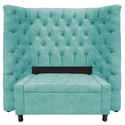 Kit Cabeceira e Calçadeira Baú Solteiro Everest P02 90cm Para Cama Box Suede Azul Tiffany