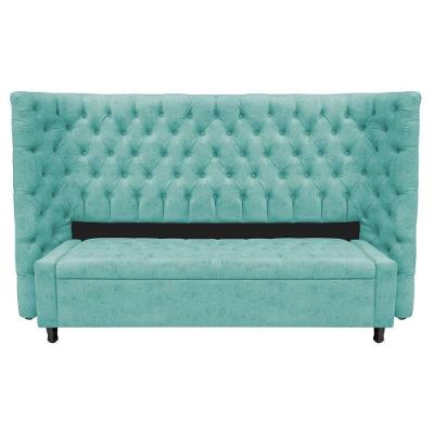 Kit Cabeceira e Calçadeira Baú King Everest P02 195cm Para Cama Box Suede Azul Tiffany