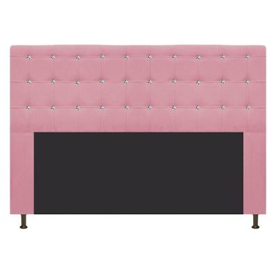 Cabeceira Dama 160Cm Queen Size Com Strass Suede Rosa Bebê