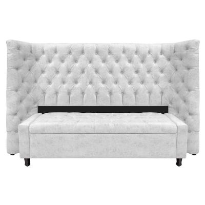 Kit Cabeceira e Calçadeira Baú Queen Everest P02 160cm Para Cama Box Suede Branco