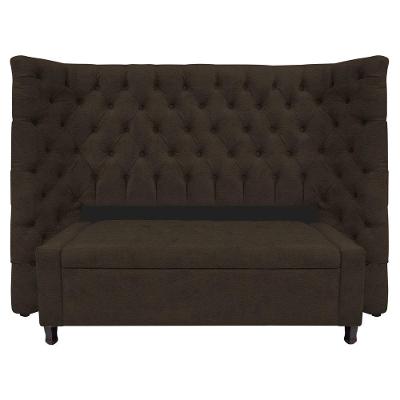 Kit Cabeceira e Calçadeira Baú Casal Everest P02 140cm Para Cama Box Corano Marrom